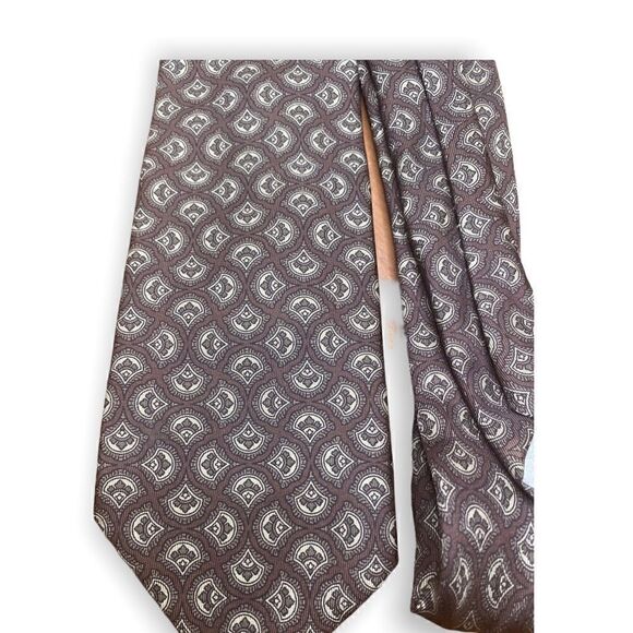 Oscar de la Renta Couture 100% silk tie brown tan pattern - Picture 1 of 8